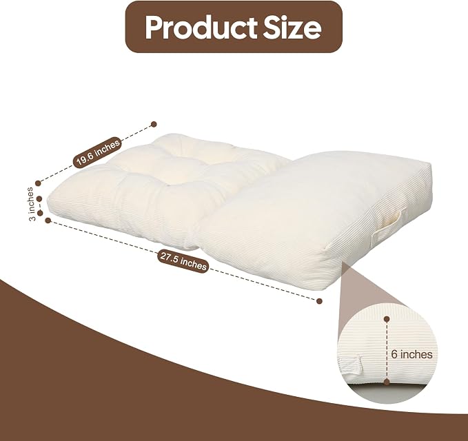 Meditation Cushion, Large Meditation Mat and Pillow for Sitting on Floor, 2-in-1 Portable Yoga Pillow, Tufted Corduroy Zabuton Cushion for Kneeling and Sitting and Knee Support, Beige