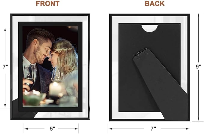 IZIDDO 5x7 Picture Frames Set of 2, Black Glass Photo Frame, Only for Tabletop Display, Gift Picture Frame, Horizontally or Vertically (5x7, Black)