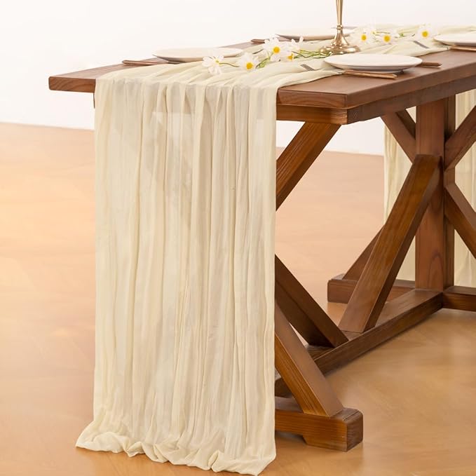 Socomi Beige Cheesecloth Table Runner Easter Spring Boho Rustic Gauze 120 inch 10FT Cheese Cloth Runner for Wedding Party Baby Shower Birthday Home Decor Holiday Decorations