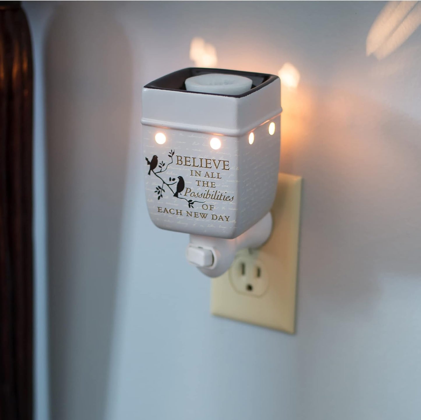 Elanze Designs Birds on a Tree Believe Grey Ceramic Stoneware Electric Plug-in Outlet Wax and Oil Warmer