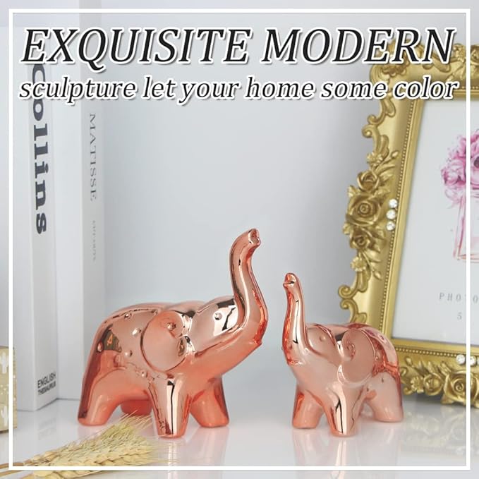 A Pair Elephant Statue Home Decor,Modern Style Figurines,Sculpture for Office Desktop Bookshelf Living Room (Rose Gold)