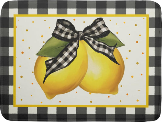 Lemon Dish Drying Mat for Kitchen Counter Spring Summer Black White buffalo Check Plaid Seasonal Absorbent Reversible Microfiber Kitchen Countertop Protector Dishes Pad Large 18x24 inch