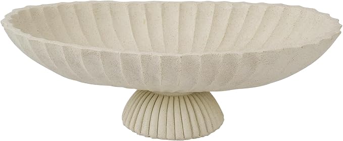 14.5" Large Decorative Long Bowl decor - Fluted Scalloped Decorative Bowls for Home Decor - Ruffle Decor,Stylish Key Bowl for Entry Table,Decorative Fruit Bowls for Kitchen Counter,Light Gray