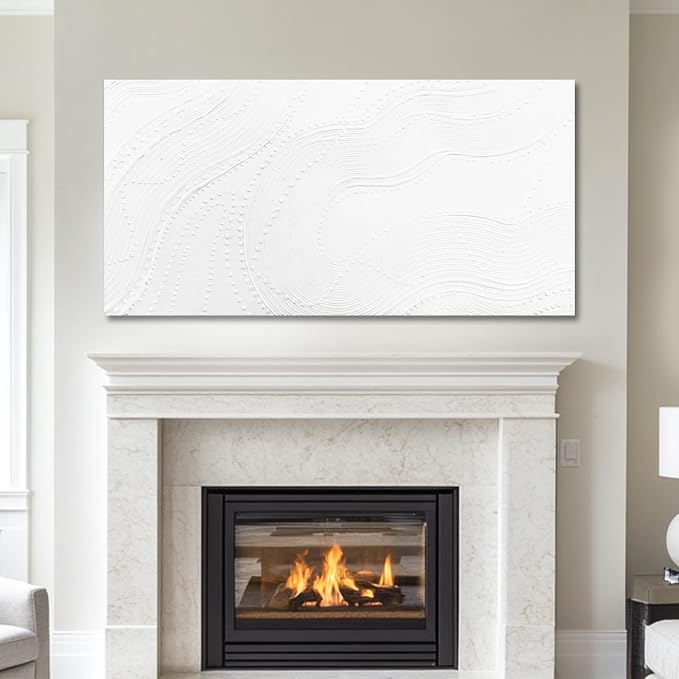 NBAODAN White Abstract Canvas Wall Art for Living Room Minimalist Home Decor Textured Wall Decor Line Art Oil Painting for Bedroom Dining Room 24x48 Inch