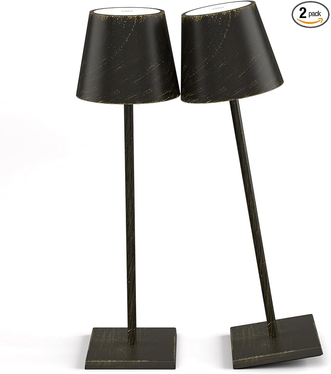 2-Pack Rechargeable Table Lamps LED Cordless Table Lamp 5000mAh Battery Operated Table Light Stepless Dimmable Portable Desk Lamp for Restaurant/Table/Bedroom/Outdoor (Copper)