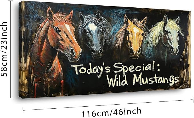 Ggaafet Rustic Horses Wall Art for Living Room Canvas Oil Painting Prints Today's Special Wild Mustangs Art Deco Retro Artwork Office Bedroom Farmhouse Dining Room Decor Large