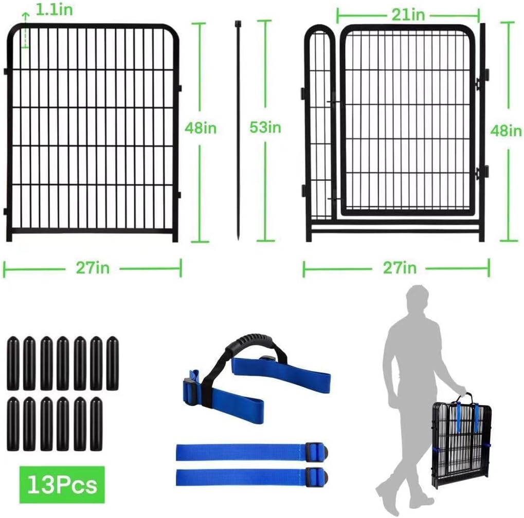 Tall Garden Fences and Borders for Dogs, 48 inch High Garden Fence, 12 Panels Total 26.6 Ft, 21 in Wide Low Threshold Gate. Modular Fencing, Dog Fence Outdoor for Yard. Rabbit Fences
