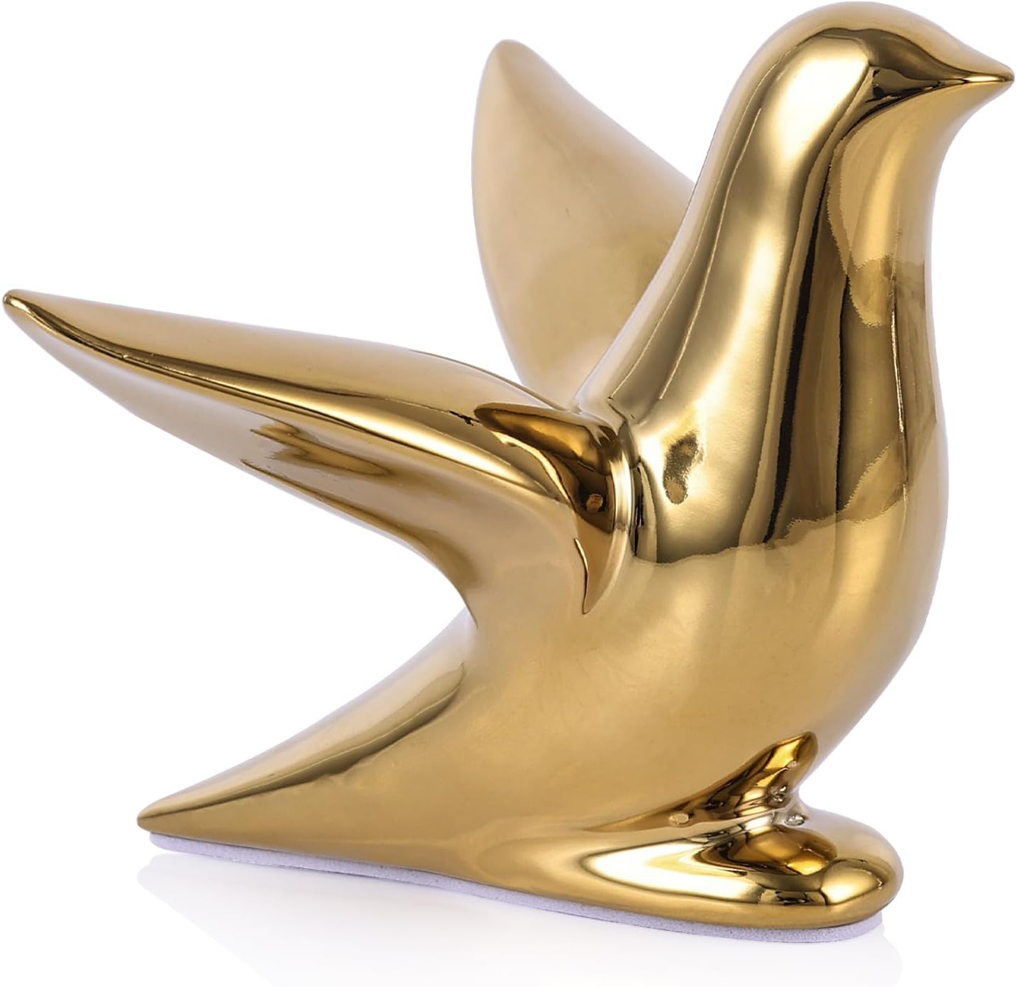 Gold Decor Accents – Modern Gold Ceramic Bird Figurine, 5.1in Decorative Bird Statue for Shelf, Table or Bathroom, Small Animal Sculpture Gift for Bird Lovers, Bird Room Decor