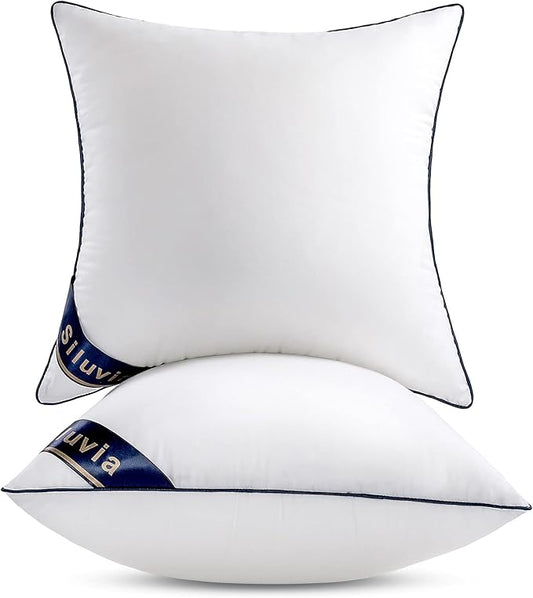 Siluvia 18"x18" Pillow Inserts Set of 2 Decorative Square Throw 18" Pillows with 100% Cotton Cover for Sofa, Couch, and Bed - White
