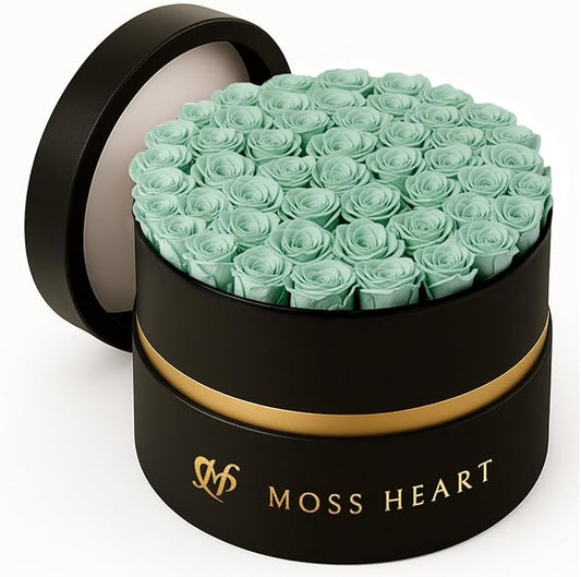 50 Petite Preserved Roses, Designer Round Box, Real Forever Roses Last 1+ Year, Premium Gift for Women, Wife, Girlfriend, Mother’s Day, Birthday, Anniversary, Valentine’s Day