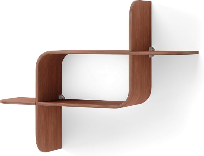 Umbra Montage Floating Wall Shelf Display Case, Made of Natural Bent Wood, Light Walnut