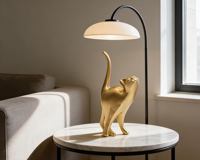 Gold Cat Statue Modern Abstract, Home Office Shelf Decor, 7-Inch Vibrant Assorted Colors, Easy to Match Any Decor Style