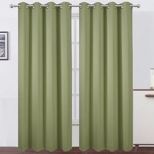 LEMOMO Blackout Curtains 52 x 108 inch/Sage Green Curtains Set of 2 Panels/Thermal Insulated Room Darkening Bedroom Curtains