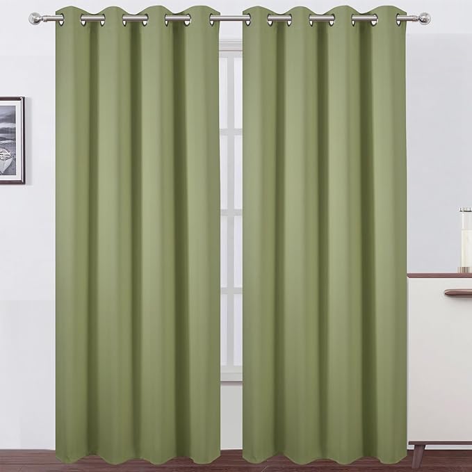 LEMOMO Blackout Curtains 66 x 95 inch/Sage Green Curtains Set of 2 Panels/Thermal Insulated Room Darkening Bedroom Curtains