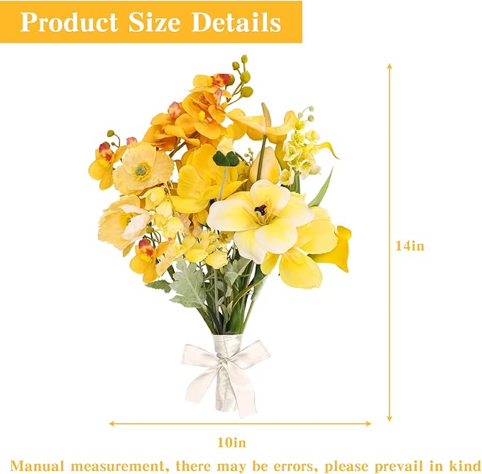 CEWOR Artificial Flowers Fake Flowers for Vase Silk Faux Flowers for Wedding Bouquets Flower Arrangements Floral Table Centerpieces Home Kitchen Garden Party Décor (Yellow)