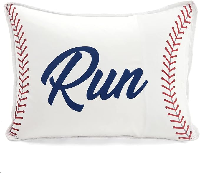 Lush Decor Baseball Game Reversible Quilt Twin Size 4 Piece Set White & Red - Toddler Bedding Set Twin Quilt - Sports Bedroom Decor - Baseball Bedding