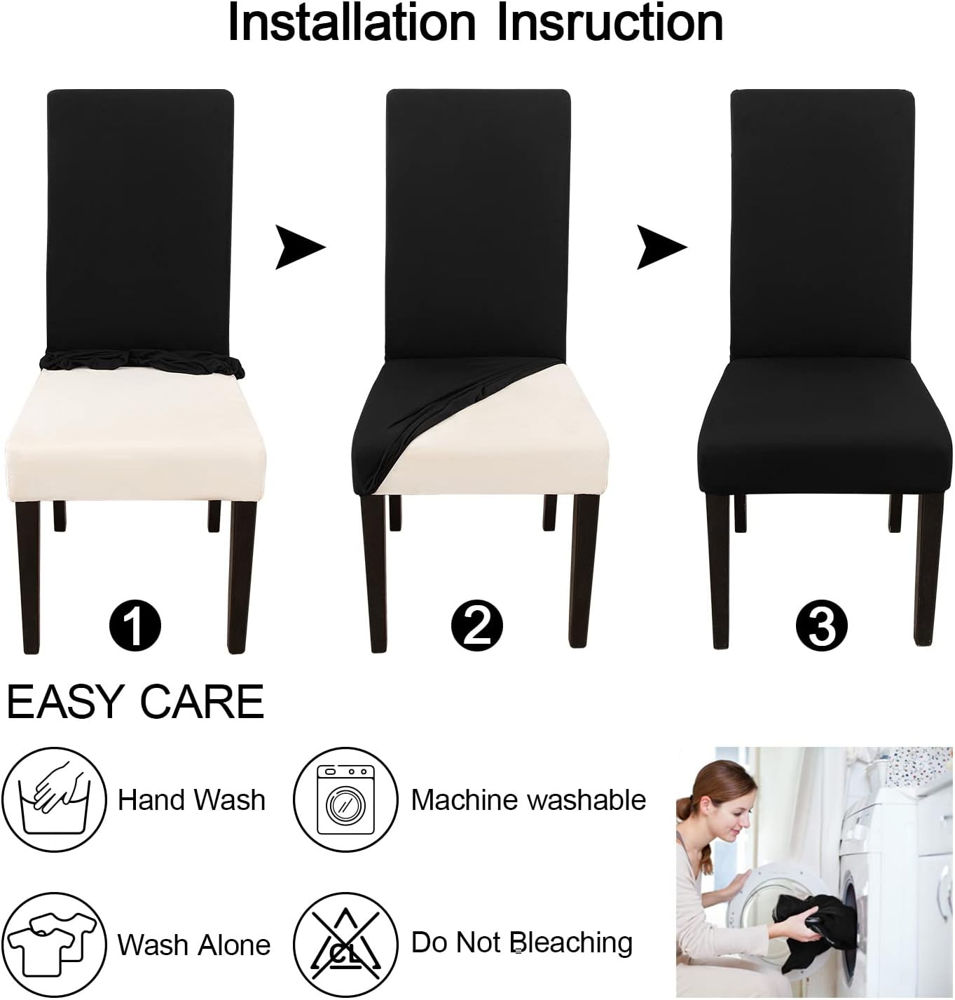 JQinHome 4 Pcs Dining Chair Slipcover, High Stretch Removable Washable Chair Seat Protector Cover for Home Party Hotel Wedding Ceremony