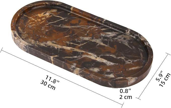 Oval Marble Bathroom Vanity Tray, Natural Luxury Marble Home Kitchen Bathroom Table Tray, Stone Decorative Countertop Tray for Coffee Perfume Jewelry (Black Gold, 12" x 6" x 0.8")