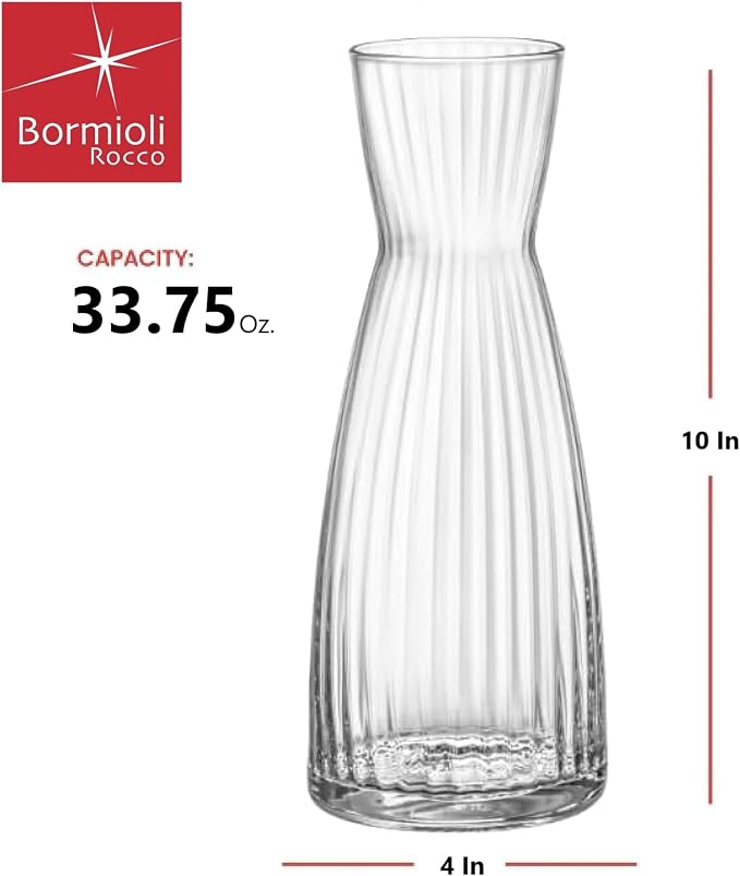 Bormioli Rocco Exclusiva Carafe, 33.75 Oz. Decorative Glass Jug - Elegant Faceted Design for Wine, Water & Spirits Serving - 1L Star Glass, Lead-Free, Italian Crafted, Breakage Resistant & Recyclable