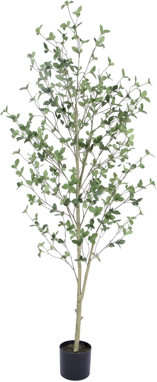 Bellacat 6ft Artificial Quince Leaf Tree with Realistic Trunks, 72in Faux Quince Leaf Tree with Lifelike Leaves for Garden, Home, Living Room Decor