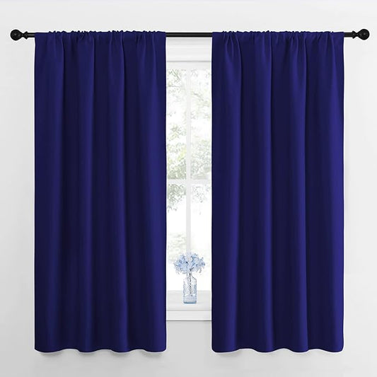 NICETOWN Window Curtains for Bedroom, Navy Blue, 2 Panels, W42 x L48 -Inch, Home Decoration Thermal Insulated Rod Pocket Blackout Blinds & Drapes for Small Windows