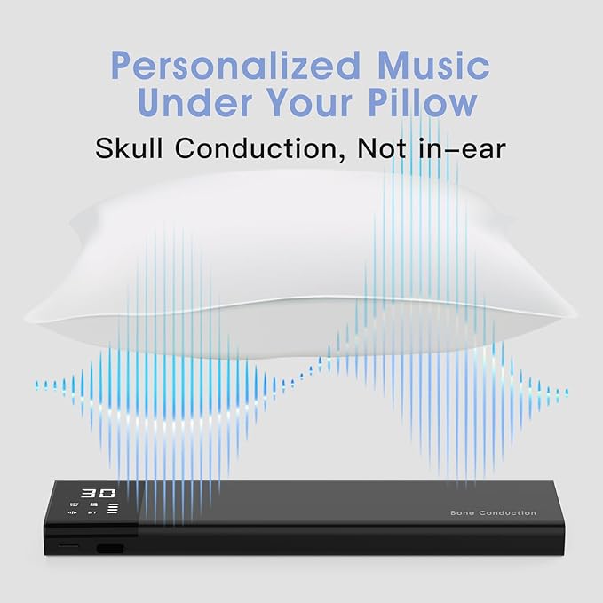 Under Pillow Bone Conduction Speaker for Sleeping – Bluetooth White Noise Sound Machine with Display, 36 Sleep Sounds, Timer, TF Card Support for Side Sleepers and Sleep Difficulties