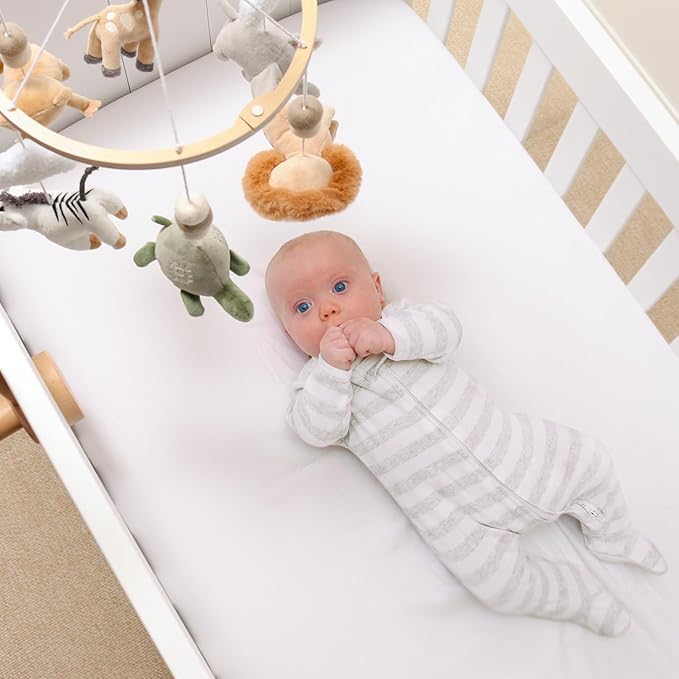 The Peanutshell Crib Mobile for Boys or Girls - Wooden Musical Baby Crib Mobile with 12 Lullabies, Jungle Animal, Baby Mobile Crib Safari Serenity Nursery Decor