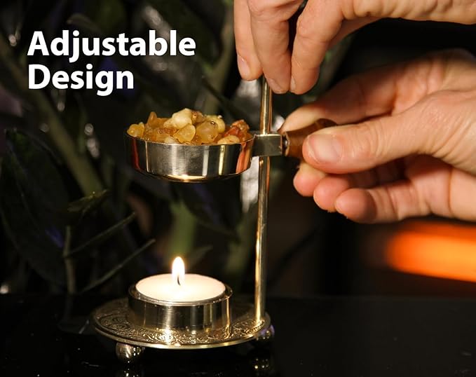 Resin Incense Burner – Dual Use Tea Light or Charcoal Heated | Adjustable Brass Design for Frankincense, Myrrh & Copal | Spiritual Gift for Home Fragrance