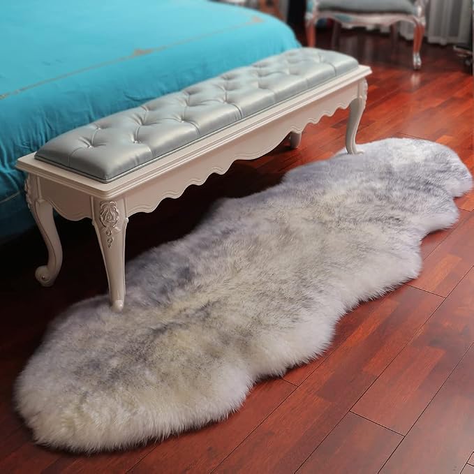 IRIWOOL Premium Genuine Fur Sheepskin Rug Real Australia Sheepskin Natural Luxury Fluffy Lambskin Fur Area Rug Seat Covers for Kids Bedroom Sofa Chair Cover (Gray Tip, Double Pelt/2ft x 6ft)