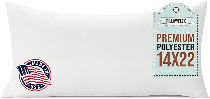 Pillowflex Premium Polyester Throw Pillow Insert - 14x22 Ultra Soft Large Rectangle Throw Pillow, Couch Sham, Lumbar, Back, Sofa - Machine Washable - Decorative Accent Form - 1 Soft Pillow