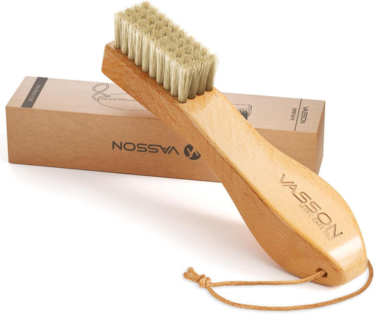 VASSON Natural Soft Boar Bristle Laundry Stain Brush, Laundry Scrub Brush,Laundry Brush for Stains on Clothes, Gentle Stain Remover for Knits, Cotton, and Linens