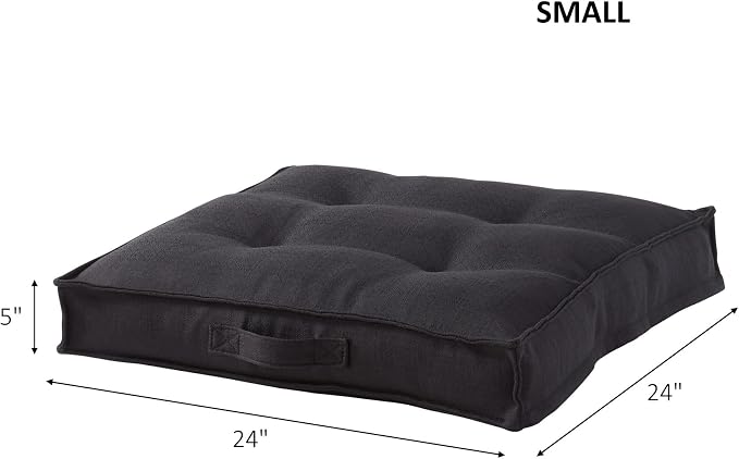 Square Tufted Floor Pillow with Removable Cover, Black, Small (24")