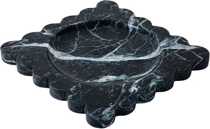 Natural Travertine Tray with Scalloped Edge, Vanity Decorative Tray for Countertop Organizer, Catchall Tray for Perfume, Candles, Jewelry Dish