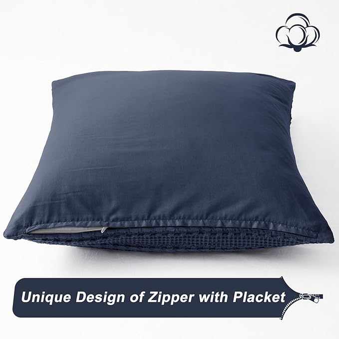 PHF 100% Cotton Waffle Weave Euro Sham Covers, 2 Pack 26" x 26" Bed Pillow Covers for Elegant Home Decor, No Filling, Luxury Aesthetic Soft Euro Pillow Cases for Bed, Indigo