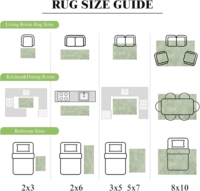 8x10 Washable Area Rug, Green Solid Area Rugs for Living Room & Bedroom | Stain-resistant & Non-slip backing,Low Pile Washable Large Carpet, Solid Vintage Style For High Traffic Areas(8x10,Green)
