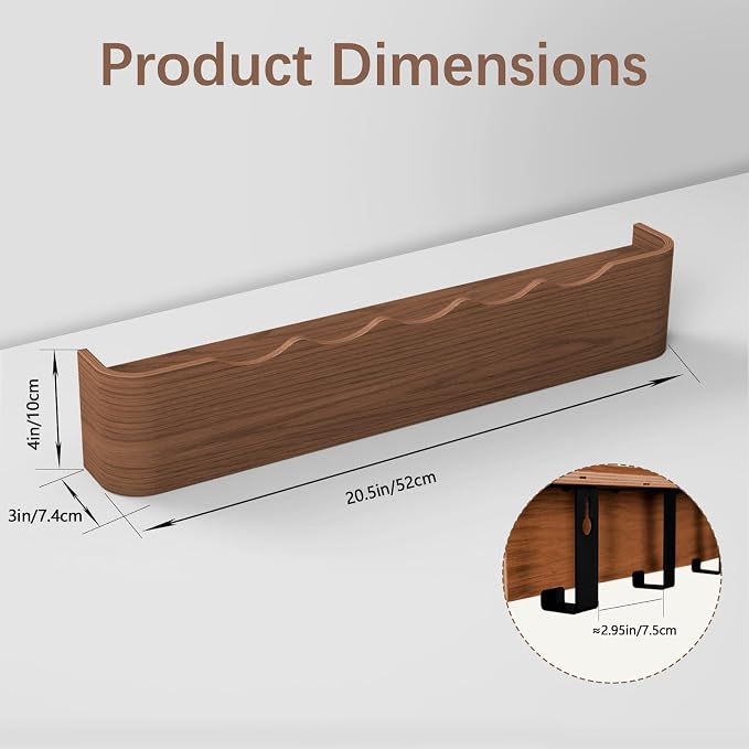 Coat Rack Wall Mount with Hidden Hooks, Wall Hooks with Shelf, Wall Key Holder Mount Wooden Shelf Entryway Hooks for Bedroom Bathroom for Hanging Coats Hats Bags Towels (Walnut Wave-Shape, 5 Hooks)