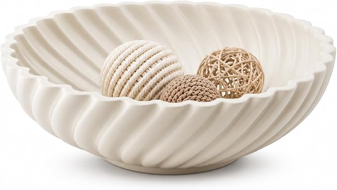 10'' Ceramic Decorative Bowl - Stylish Fruit Bowl for Kitchen Counter - Key Bowl for Entryway Table Decor - Large Decorative Bowls for Home Decor - Modern Home Decor Accents White
