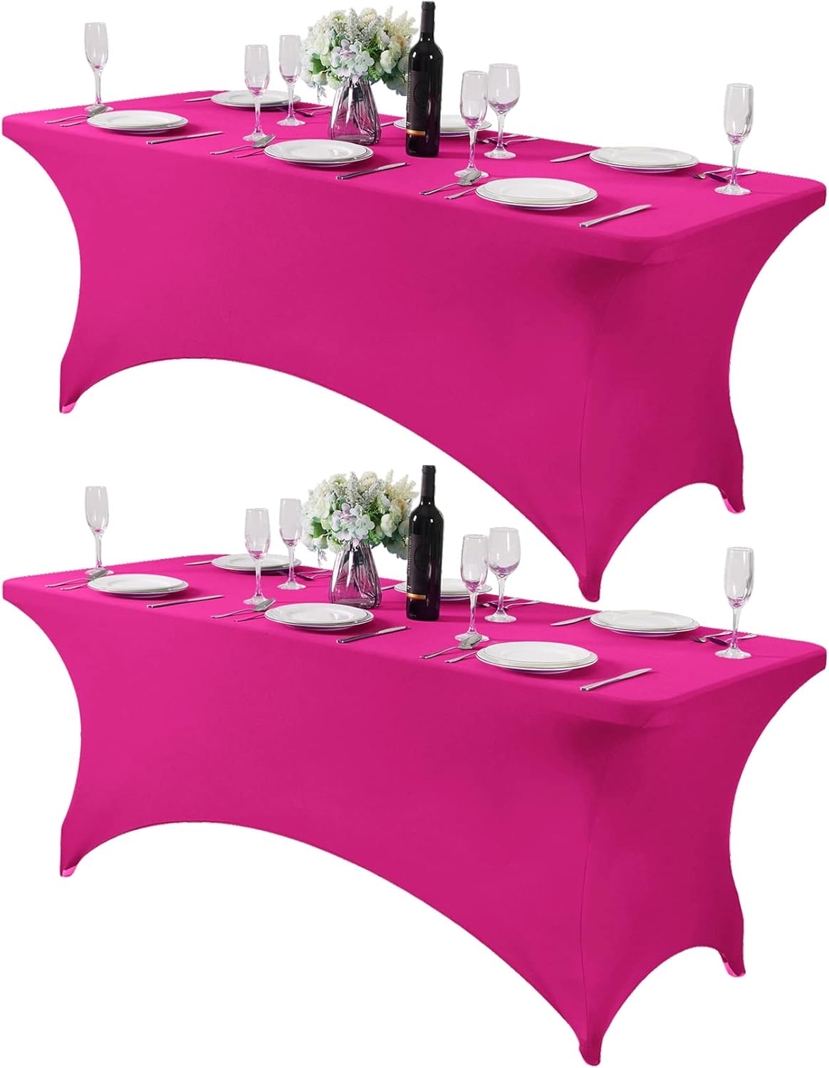 2Pack Spandex Table Cover for 6Ft or 4fT or 8ft Table Universal Fitted Stretch Tablecloth for Party, Banquet, Wedding and Events-Fuchsia