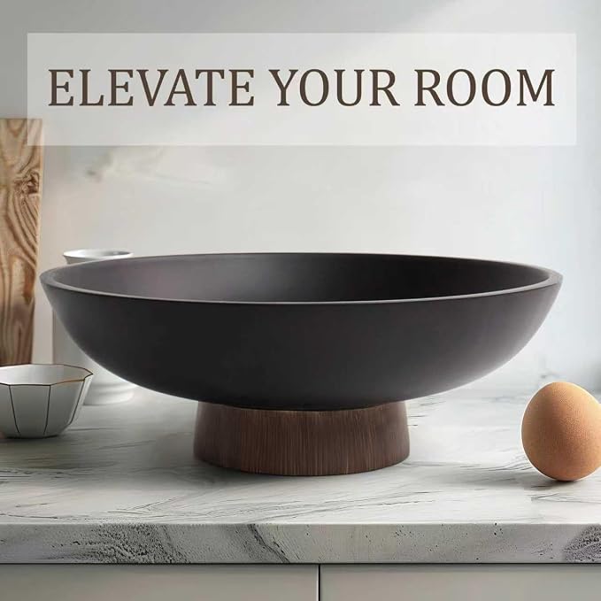 LIN CHUAN Modern Resin Pedestal Bowl, Large Fruit Bowl for Kitchen Counter, Catch All bowl for Entryway Table, Dark Brown