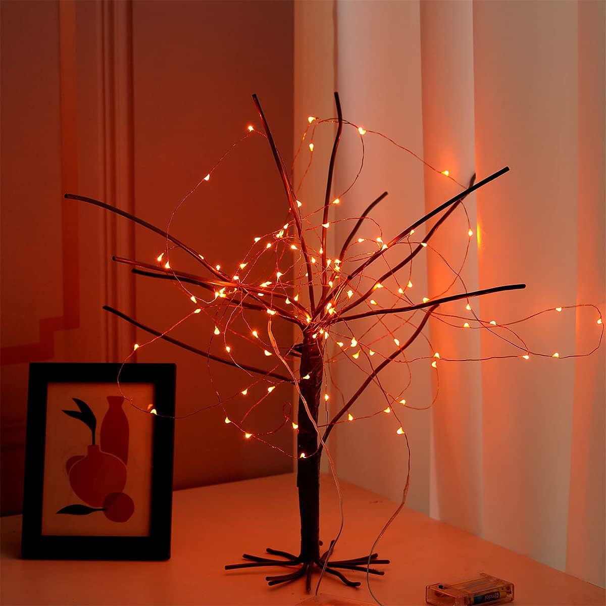 Mini Halloween Fairy Lights Battery Operate, 4 Pack Copper Wire Night Lights 3*AAA Battery Powered Led Starry Fairy String Lights for Bedroom, Christmas, Party, Decoration(5m/16ft Orange)