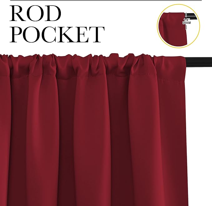 NICETOWN 2 Panels Blackout Curtains, Rod Pocket Window Curtains Room Darkning Drapes for Bedroom/Living Room, Thermal Insulated Solid Draperies for Home Office/Study, 62 by 72-Inch, Burgundy Red