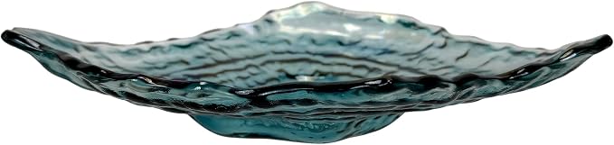 Oyster Shell Decorative Plate, 10 Inch Sea Blue Iridescent Glass | Compact Freeform Shell Form, Wavy Uneven Edges, Glossy Multitone Finish, Sits Flat for Tabletop Display