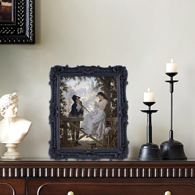Antique Picture Frames 8x10 Vintage Victorian Ornate Picture Frames with Front Glass Wall Mount and Tabletop Gothic Home Decor Retro Gallery Wall Decor,1 Pack,Black