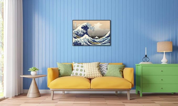 Wieco Art Framed Art Great Wave of Kanagawa Katsushika Hokusai Giclee Canvas Prints Wall Art Abstract Seascape Paintings for Living Room Home Decorations Large Framed Sea Artwork