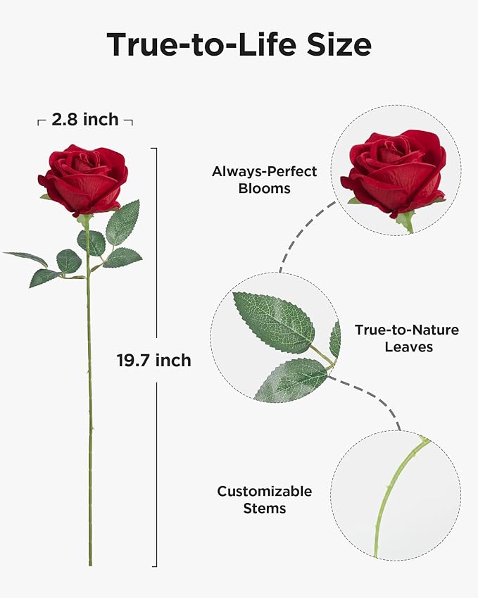 InnoGear 100 Pcs Red Roses Artificial Flowers, Fake Velvet Silk Rose Bulk Faux Flower for Decoration DIY Wedding Centerpieces Proposal Bridal Bouquets Shower Party Home Floral Decor (100, Red)