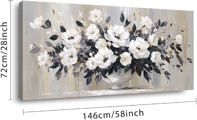 Ggaafet Black and White Flowerpot Wall Art for Living Room Canvas Oil Painting Prints Beautiful Flowers Floral Blooming Art Deco Pretty Artwork Office Bedroom Family Dining Room Decor Extra Large
