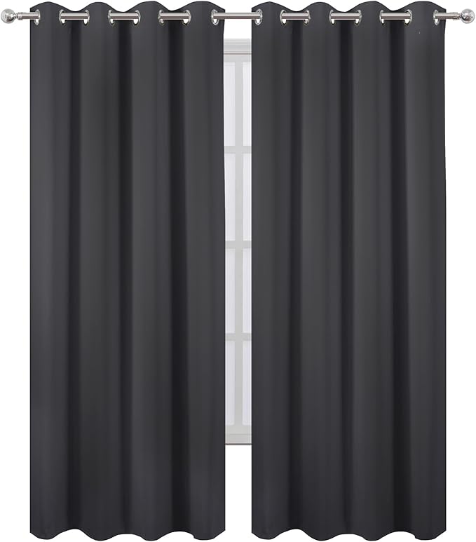 LEMOMO Blackout Curtains 66 x 95 inch/Dark Grey Curtains Set of 2 Panels/Thermal Insulated Room Darkening Bedroom Curtains