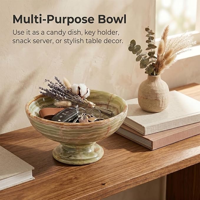 Radicaln Marble Fruit Bowl For Kitchen Counter 10" Inches Green Handmade Key Bowl For Dining Table Centerpiece Décor, Ideal Candy Dish, Serving and Decorative Bowl, Marble Pedestal Bowl