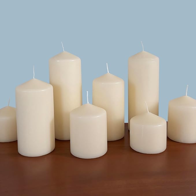 Stonebriar Unscented Pillar Candles – 80 Hour Burn Time, Long-Lasting Wax Candles for Weddings, Holidays, Home Décor & Special Events, Pack of 3, Ivory, 3" x 8"