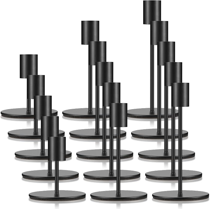 Sieral Candle Holders Bulk Taper Candlesticks Holders Set Modern Decorative Metal Candelabras for Wedding Anniversary Home Dinning Table Centerpiece Xmas Party Decor(Matte Black,15 Pcs)